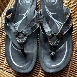 Abeo Black and Silver Sandals with Crystal Embellishments